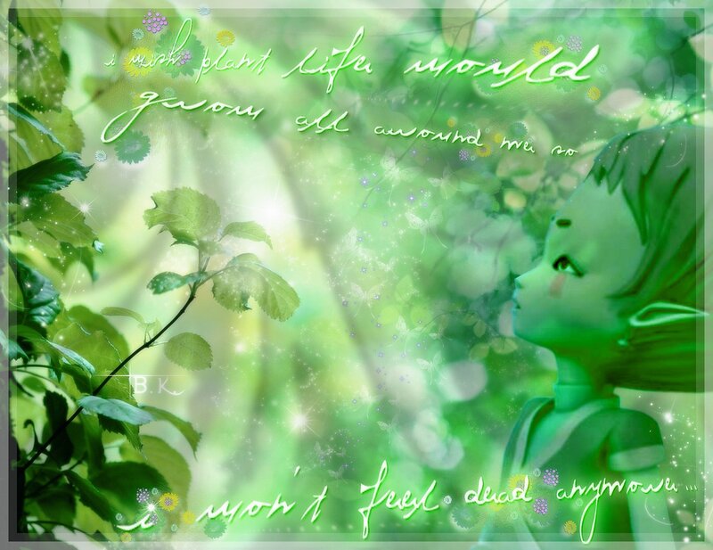 Green-skinned Character in Forest — Green