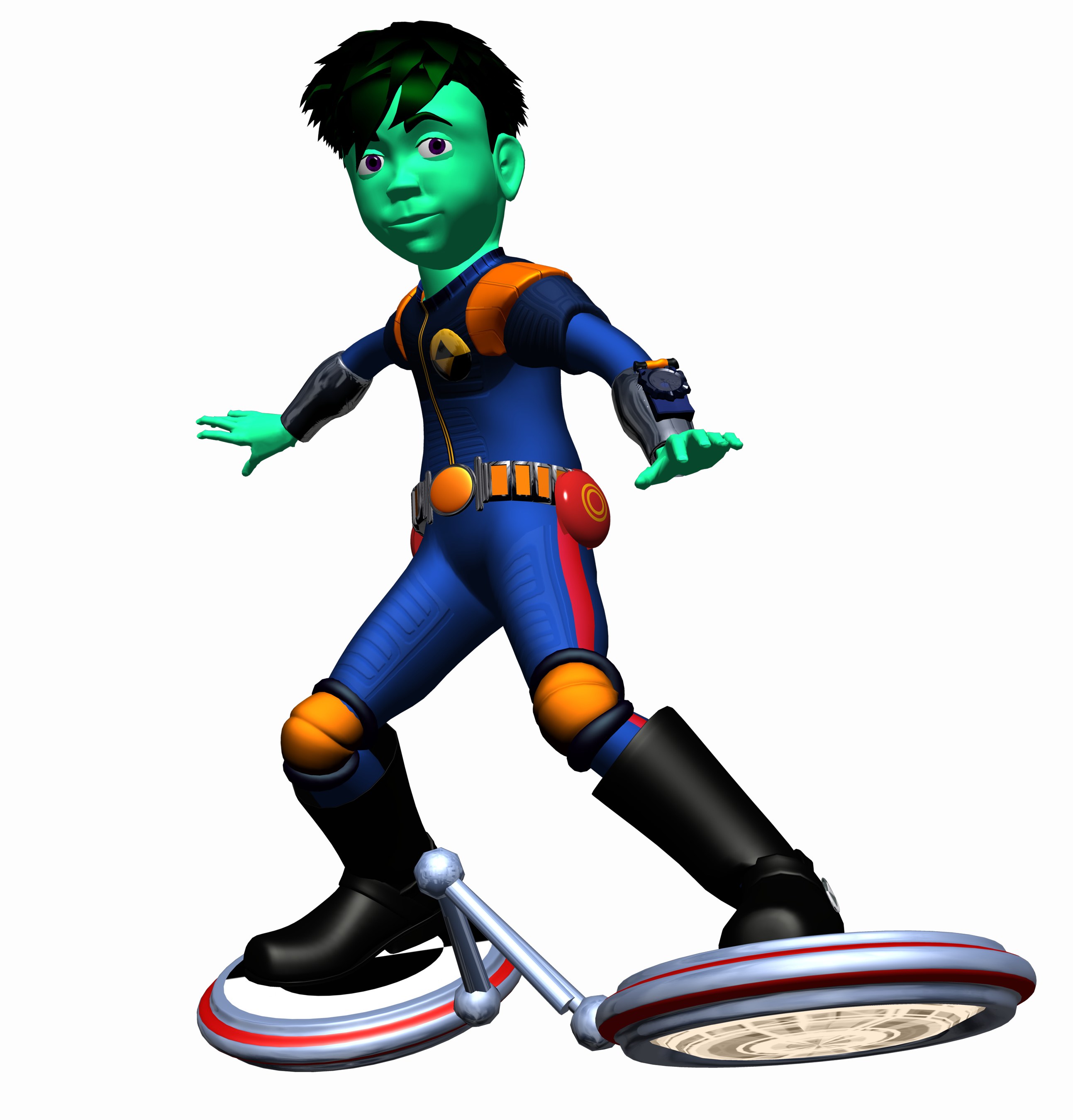 green-skinned character on hoverboard