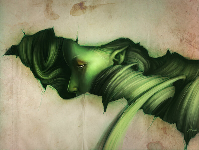 green-skinned figure emerging
