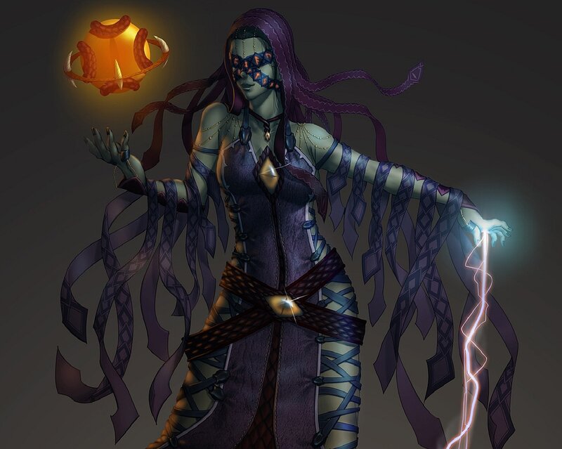 Green-skinned Mage with Glowing Orb