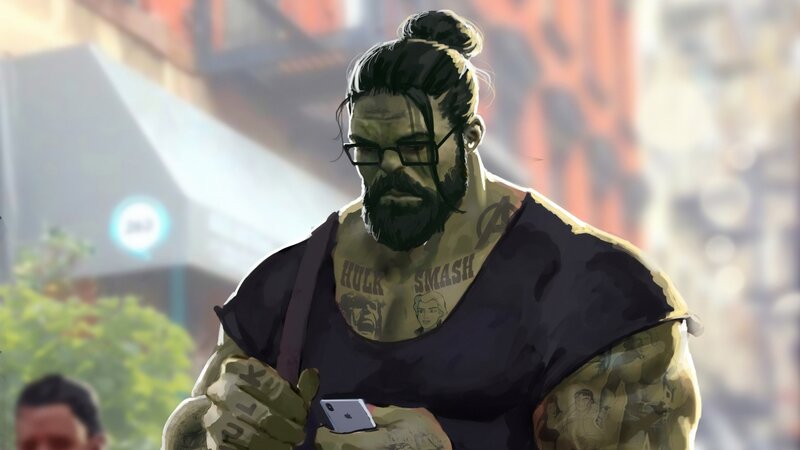 Green-skinned Man with Tattoos