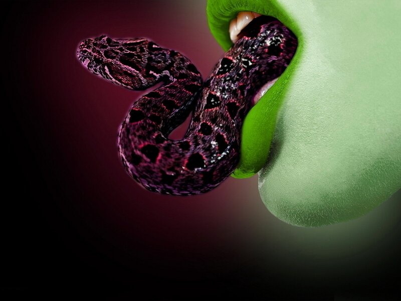 Green-skinned Mouth with Snake