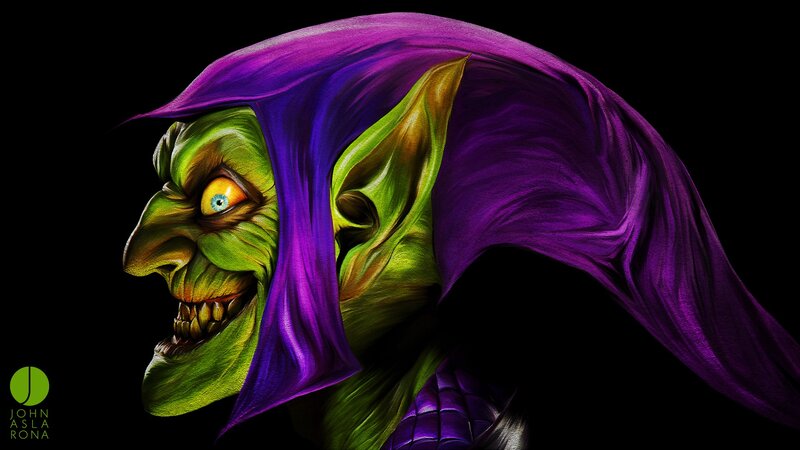 Green-skinned villain with purple hood