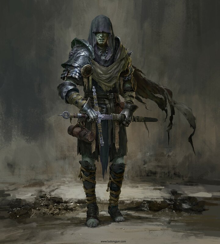Green-skinned Warrior — Gray, Dramatic