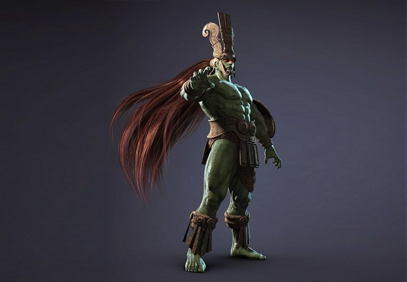 Green-skinned Warrior — Green, Dramatic, 3d Render, Long Hair