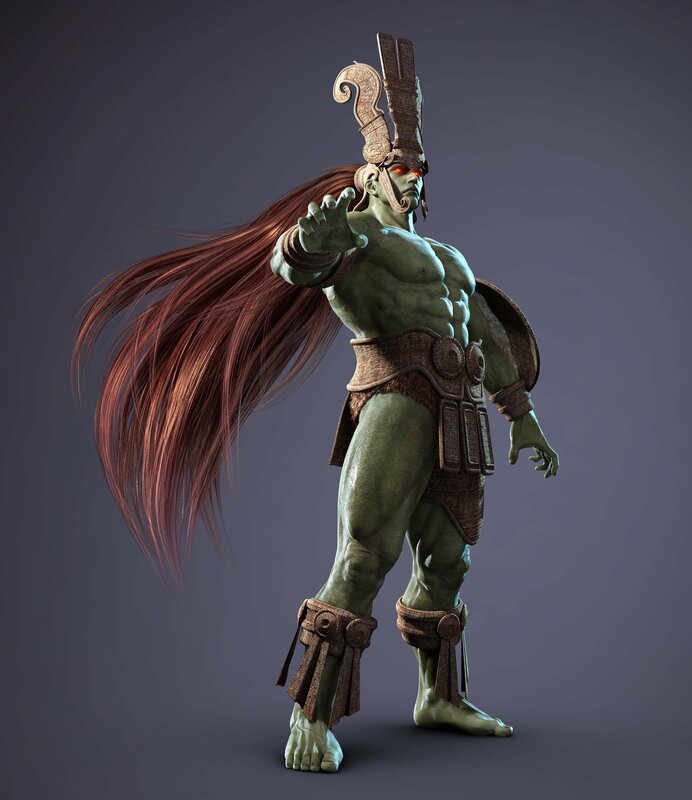 Green-skinned Warrior — Green, Dramatic, 3d Render