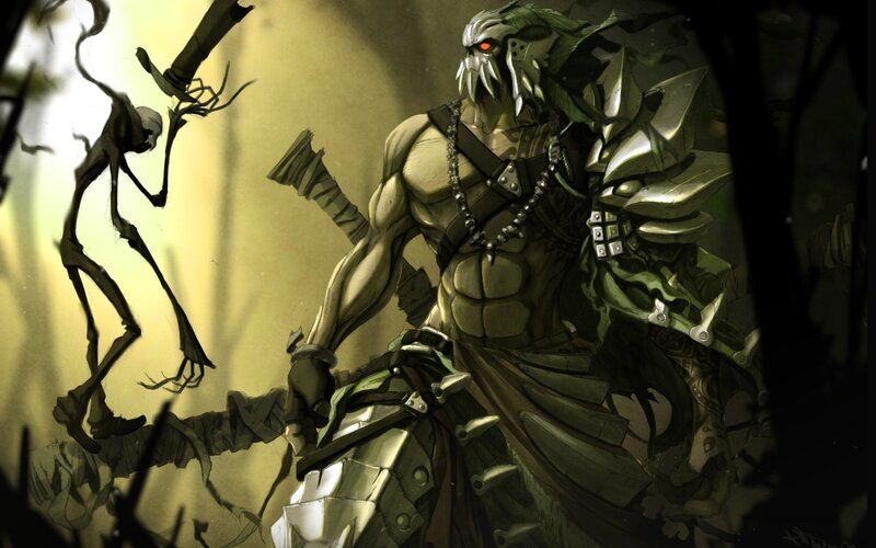 Green-skinned Warrior — Green, Dramatic, Digital Art, Skeleton