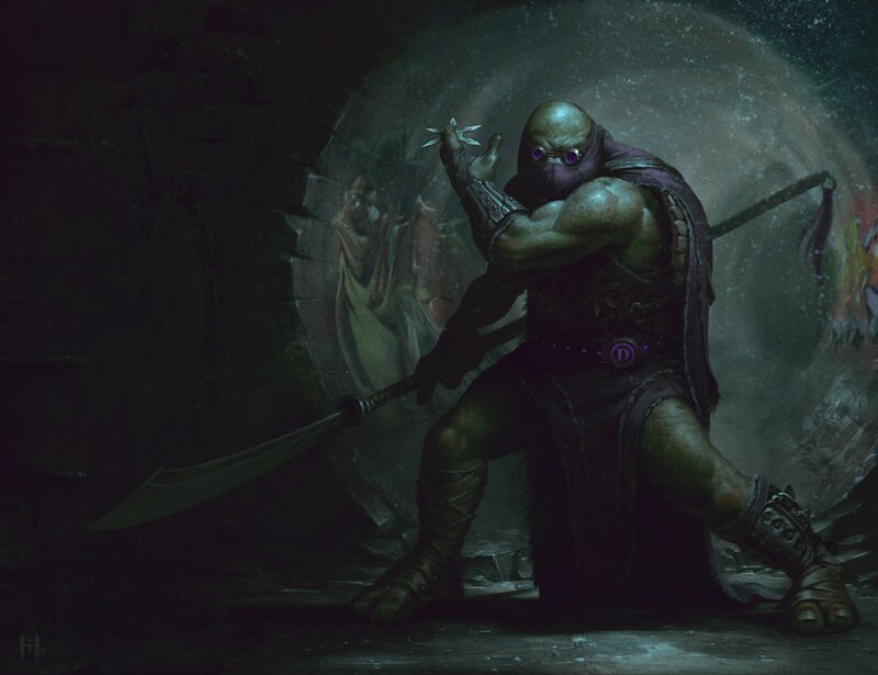 Green-skinned Warrior — Green, Dramatic, Night, Digital Art, Sword