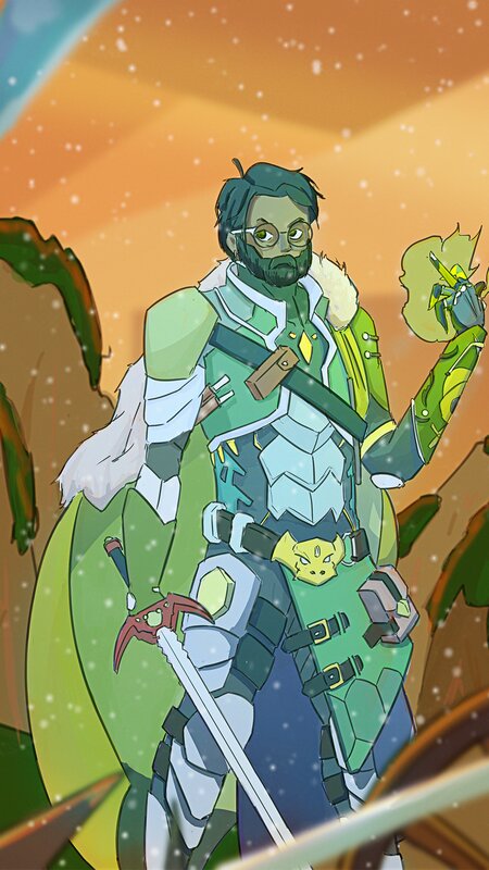 Green-skinned Warrior — Green, Dramatic, Sunset