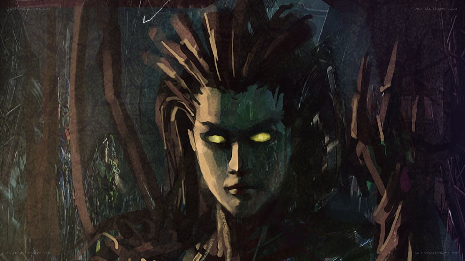 green-skinned warrior in jungle