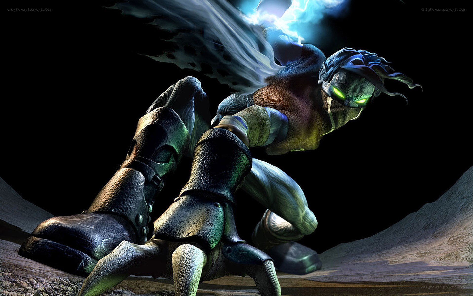 green-skinned warrior with glowing eyes