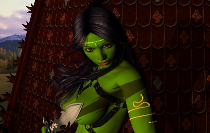 green-skinned warrior woman