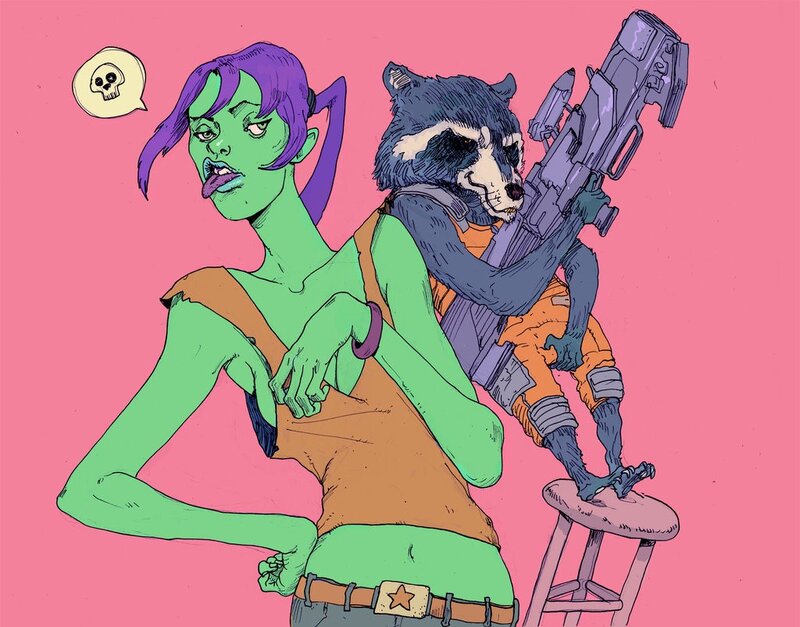 Green-skinned Woman and Raccoon