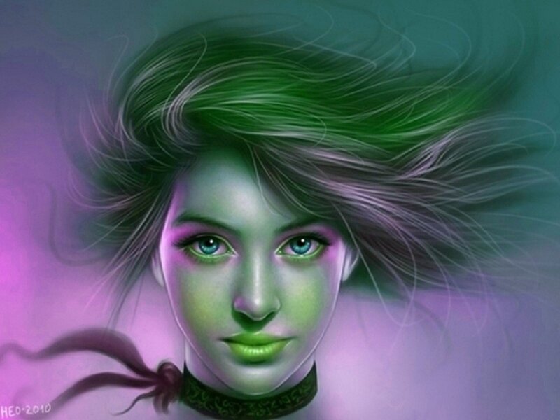 Green-skinned Woman — Green, Dramatic, Digital Art