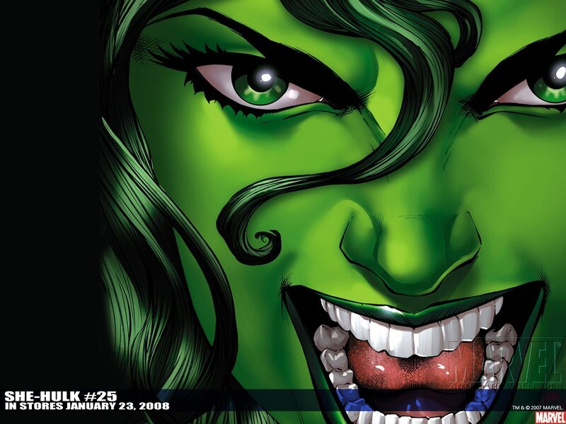 Green-skinned Woman Grinning