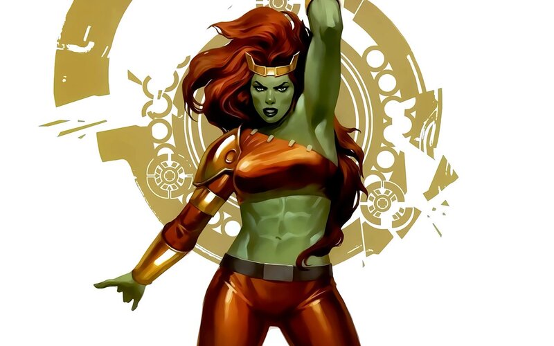 Green-skinned Woman in Armor