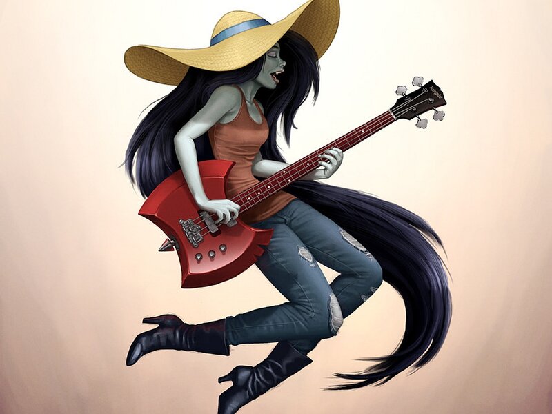 Green-skinned Woman Playing Bass