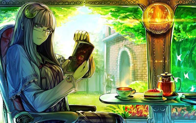 Green-skinned Woman Reading — Green, Serene