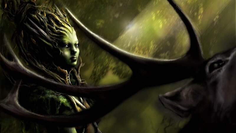 Green-skinned Woman with Antlers