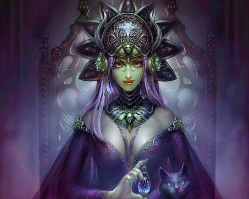 Green-skinned Woman with Cat