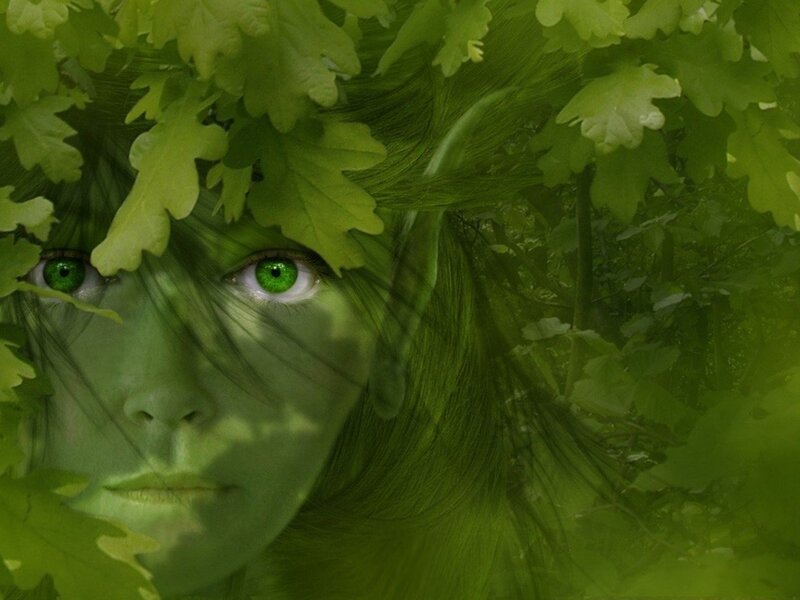 Green-skinned Woman with Leaves