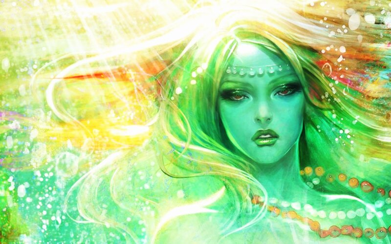 Green-skinned Woman with Long Hair