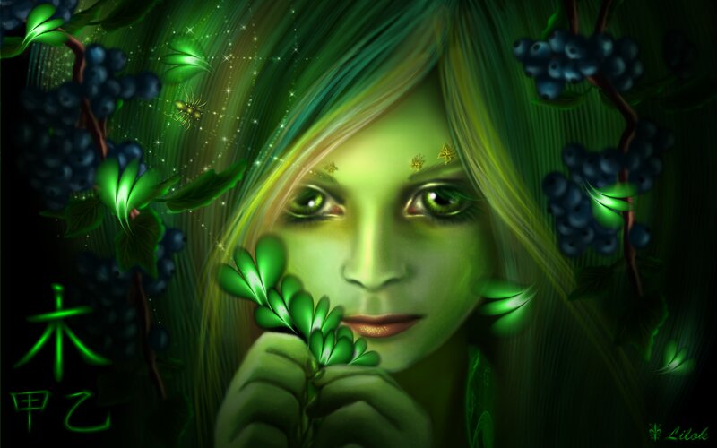Green-skinned Woman with Plants