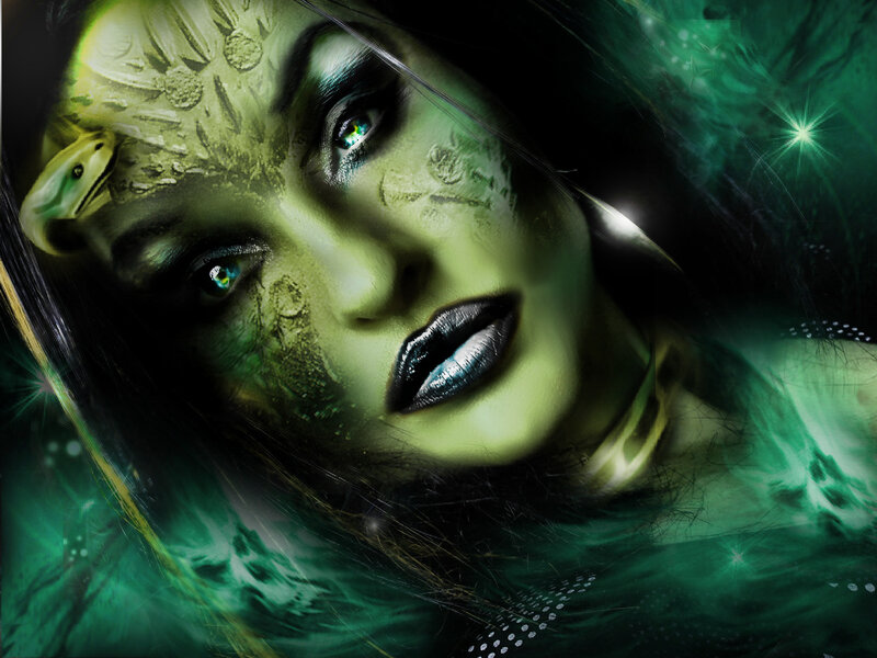 Green-skinned Woman with Snake
