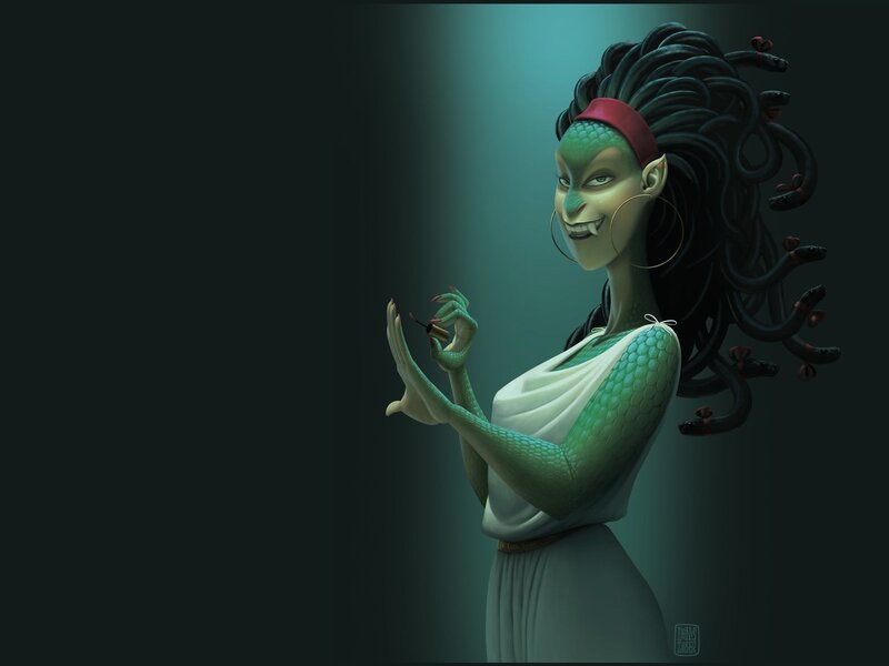 Green-skinned Woman with Snakes