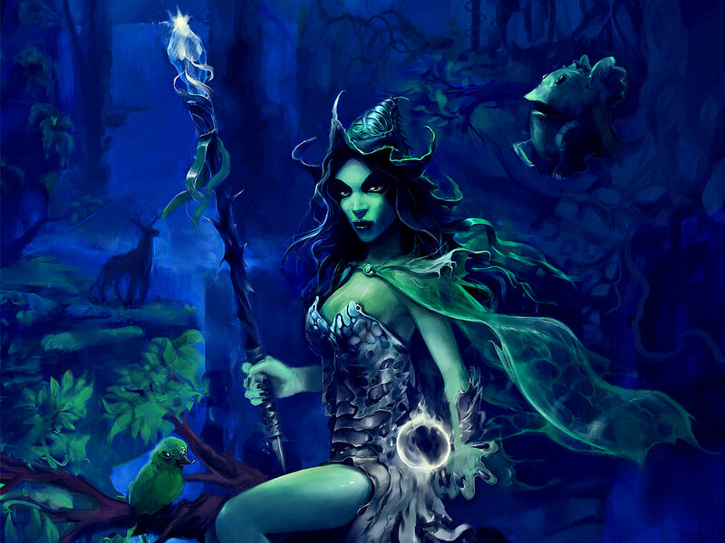 Green-skinned Woman with Staff