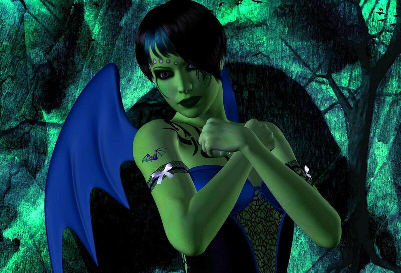 Green-skinned Woman with Wings
