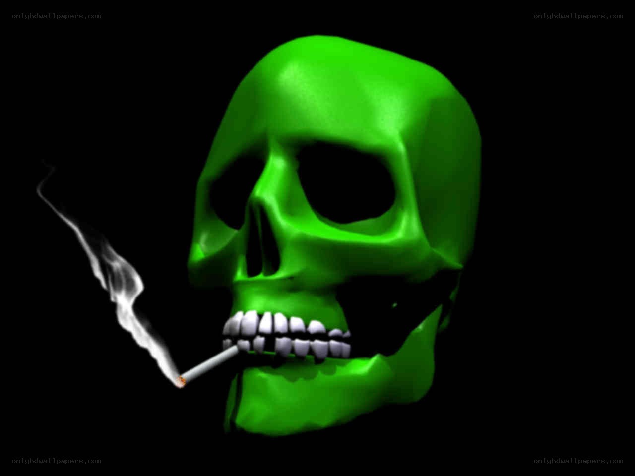 green skull smoking cigarette