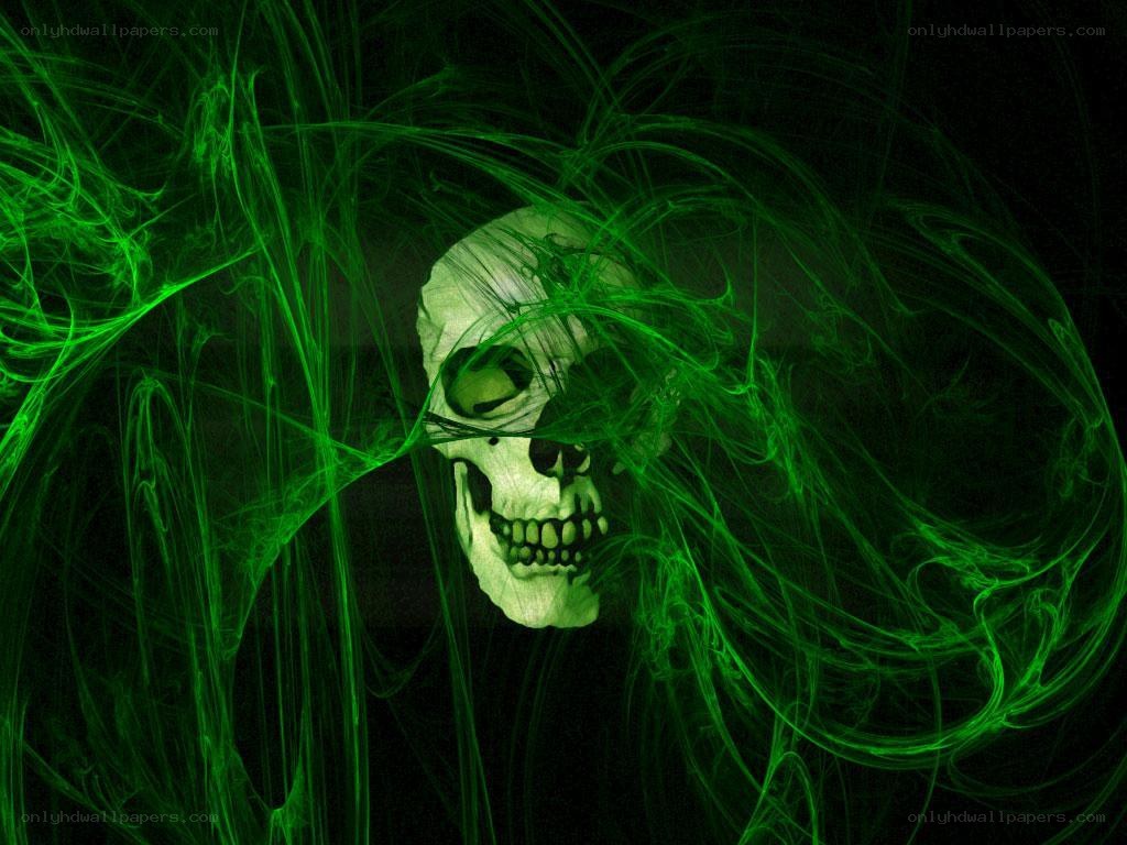 green skull with energy swirls