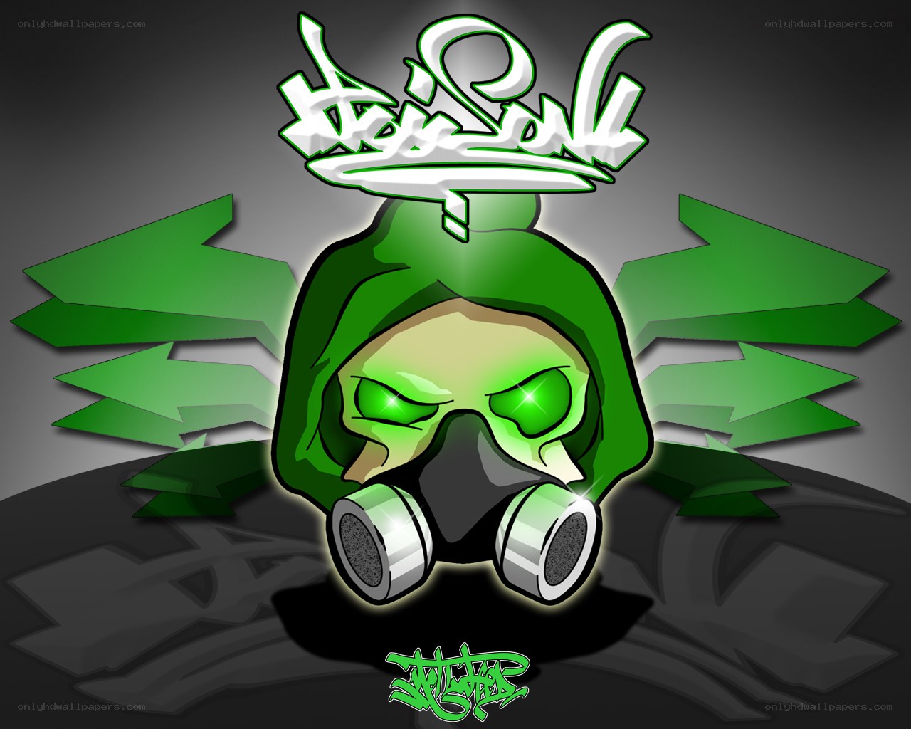 green skull with gas mask