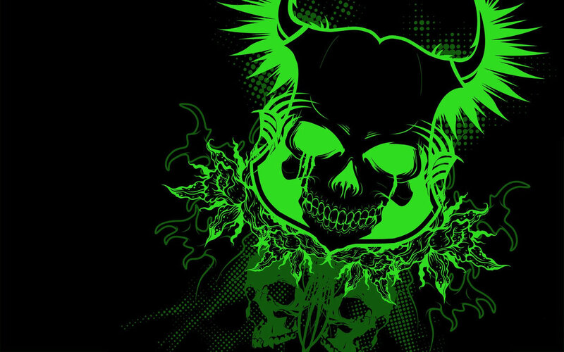 green skull with horns