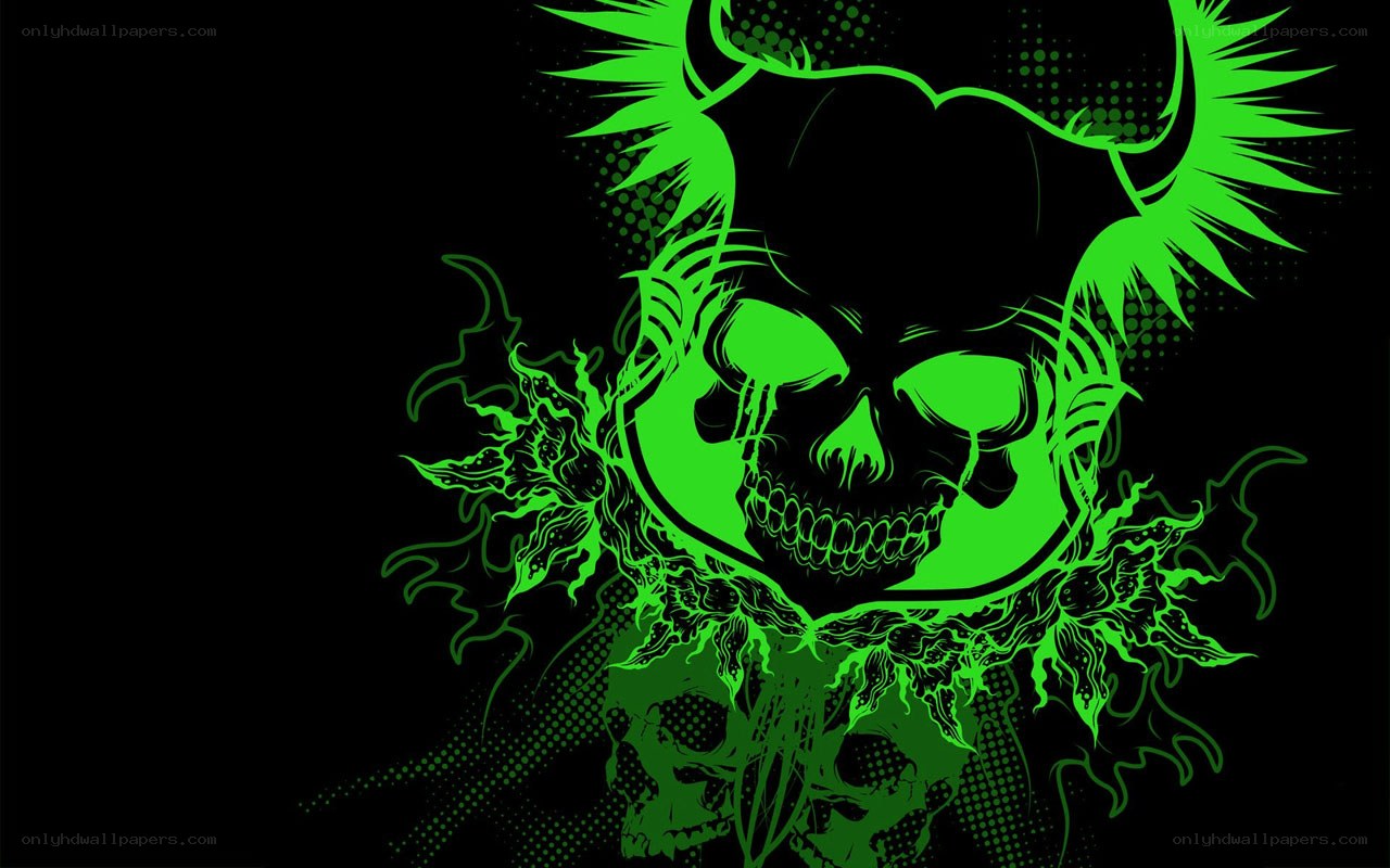 green skull with horns