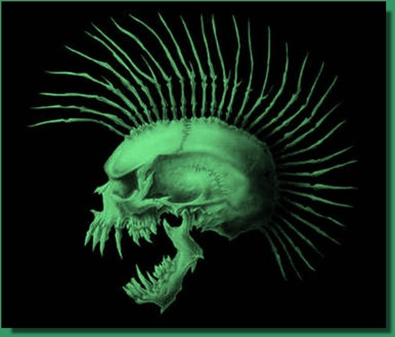 green skull with mohawk