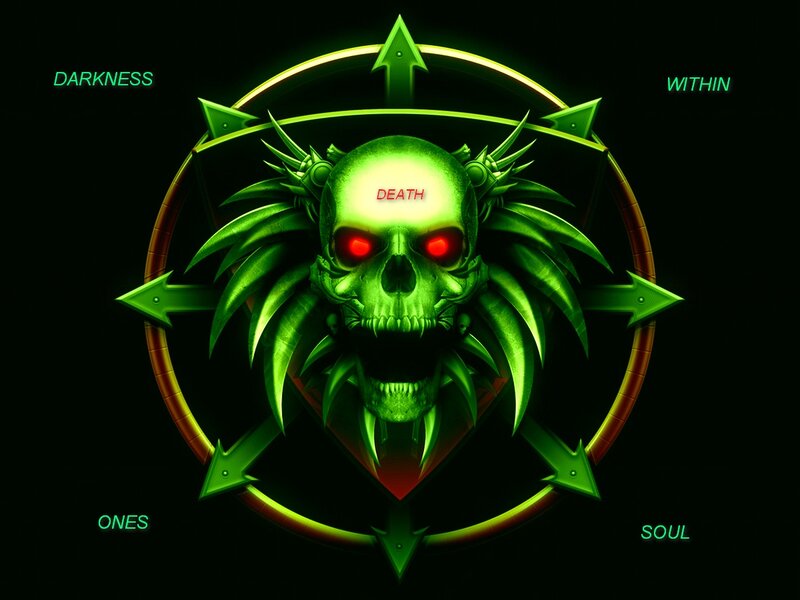 Green Skull with Red Eyes