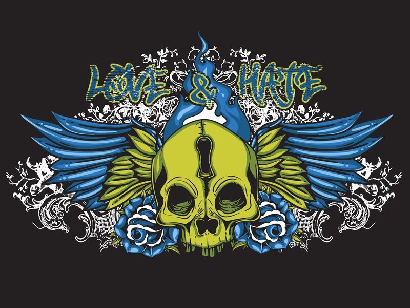 Green Skull with Wings — Black, Edgy