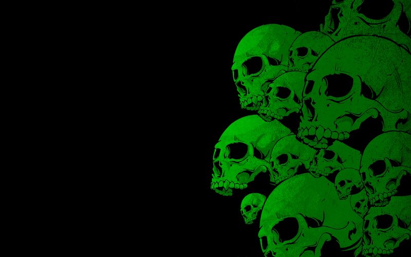 Green Skulls on Black