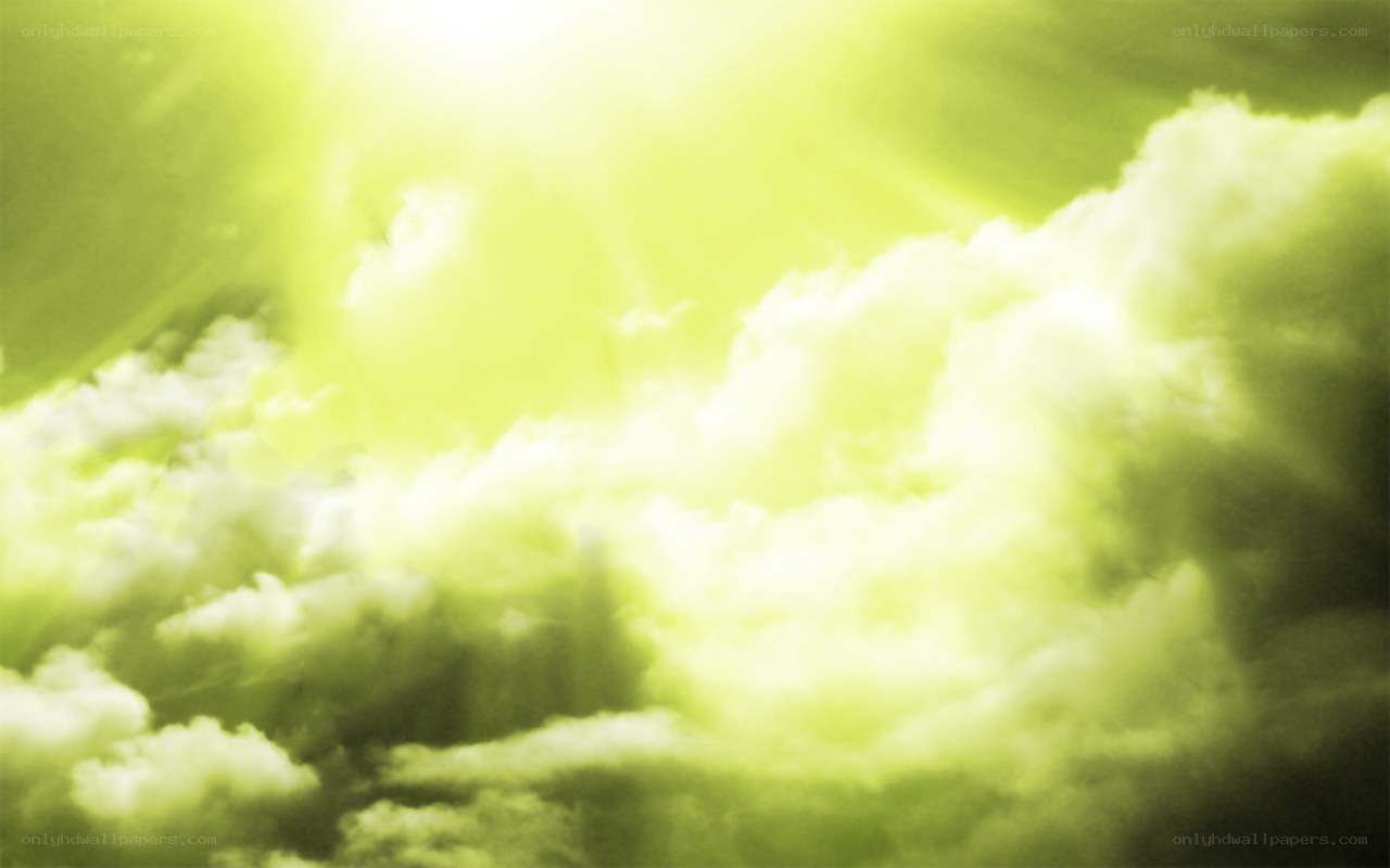 green sky with clouds