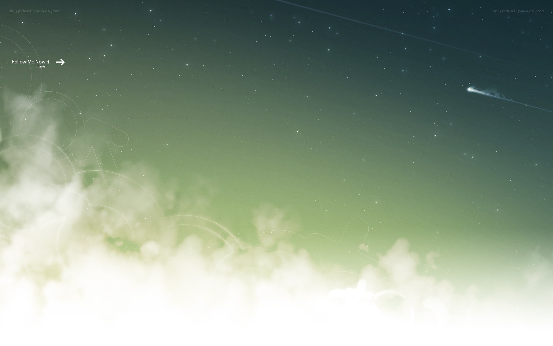 green sky with stars and clouds