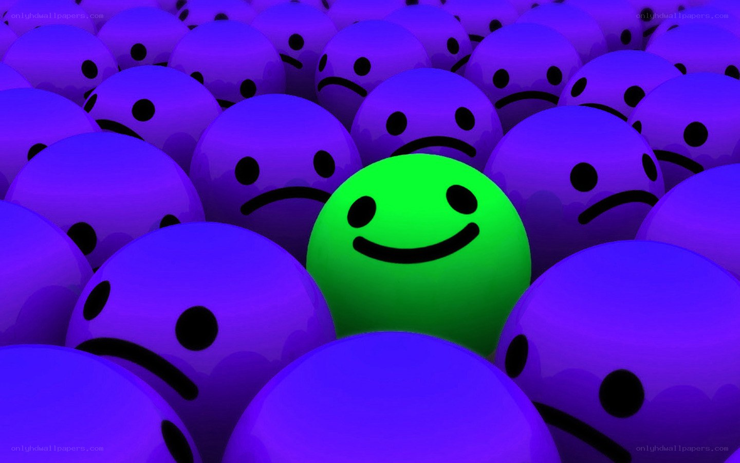 green smiley among sad faces