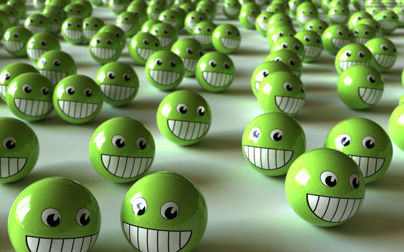 green smiley face spheres