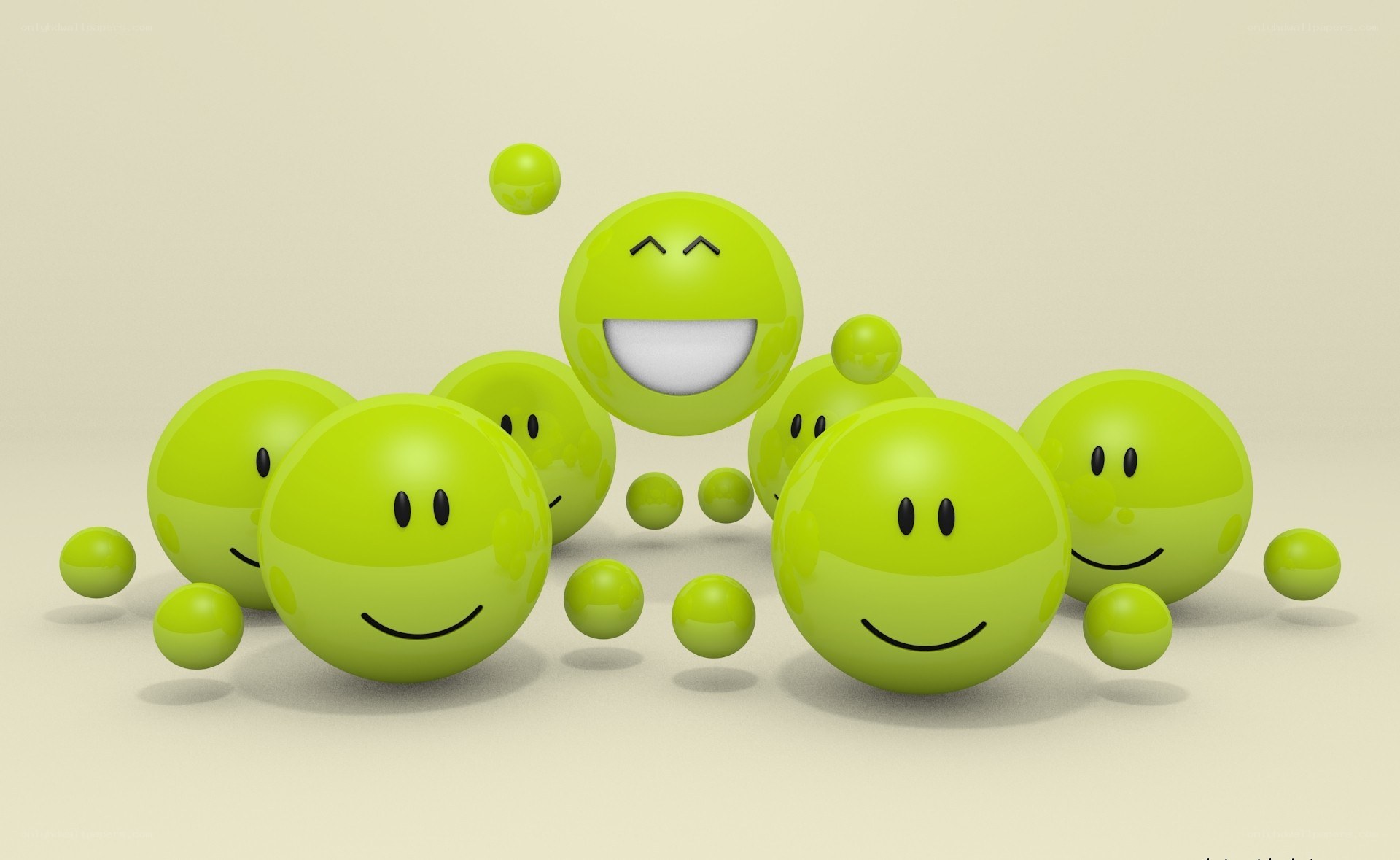 green smiley faces group
