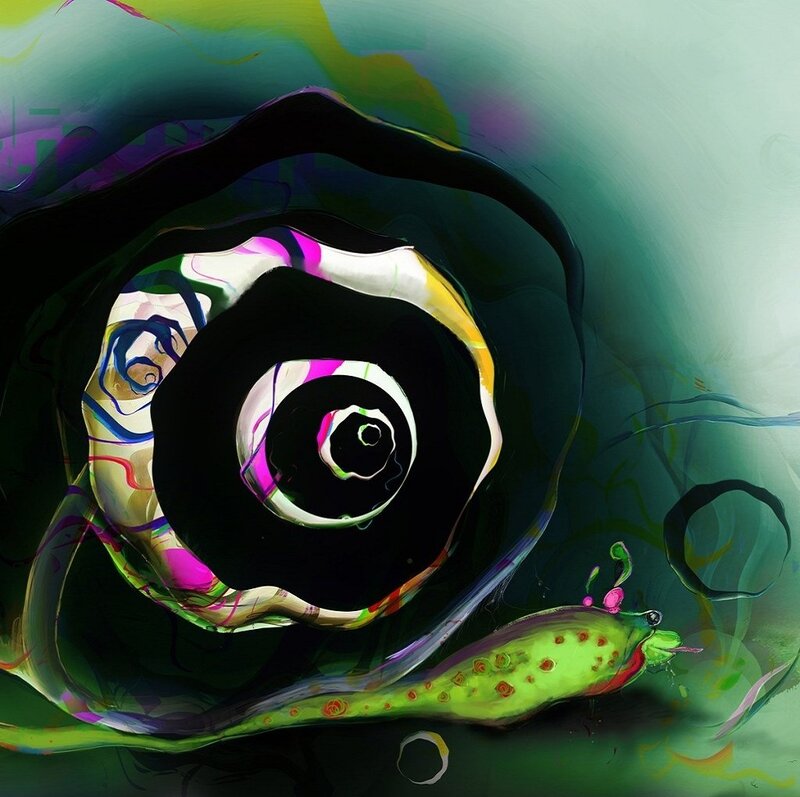Green Snail with Spiral Shell