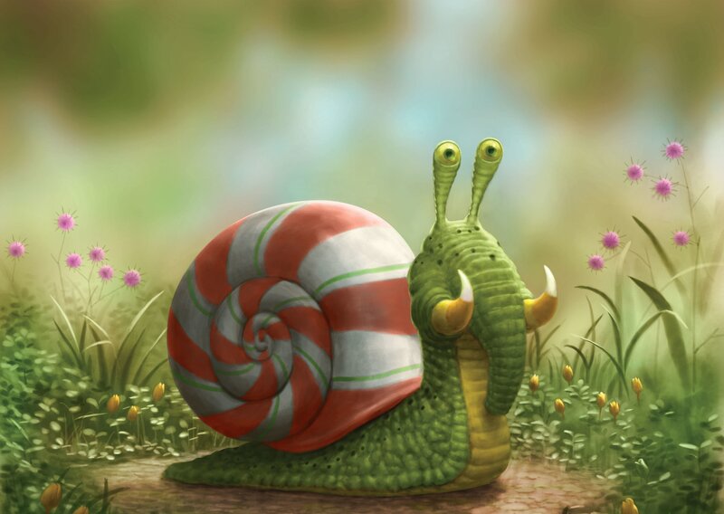 Green Snail with Striped Shell