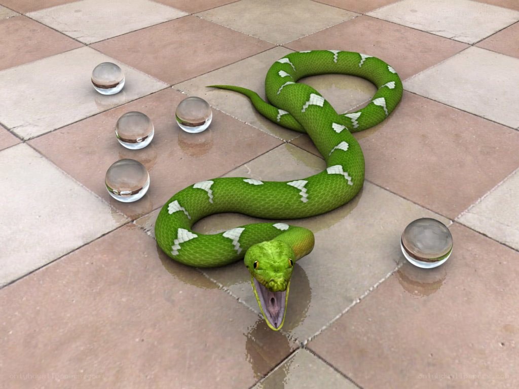Green snake with glass balls