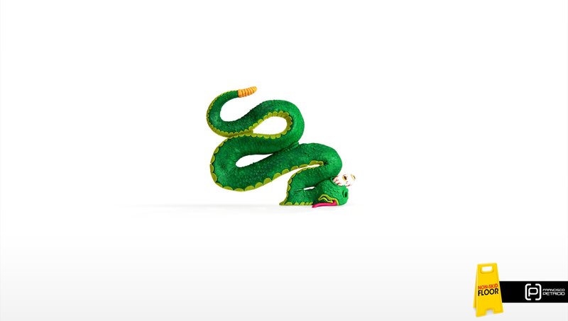green snake with warning sign