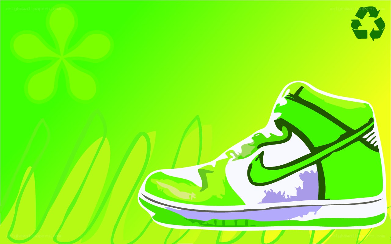 green sneaker with recycling symbol